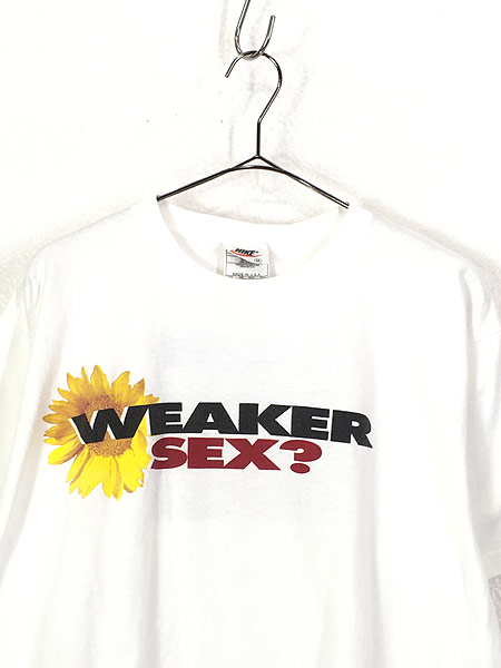 古着 90s USA製 NIKE 「WEAKER SEX?」 ヒマワリ グラフィック Ｔシャツ 