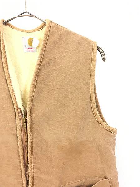 古着 70s Carhartt 裏ボア オールド ブラウン ダック ワーク ベスト S