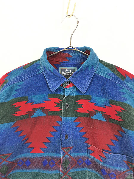 古着 90s USA製 WoolRich ネイティブ チマヨ 総柄 フランネル シャツ