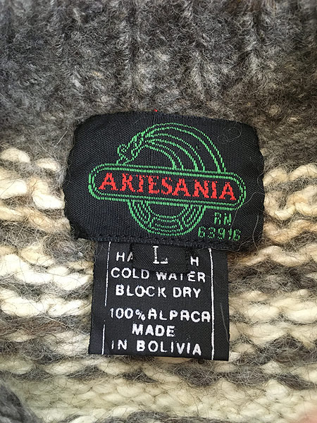 古着 80s ボリビア製 ARTESANIA ノルディック柄 100% アルパカ ウール 