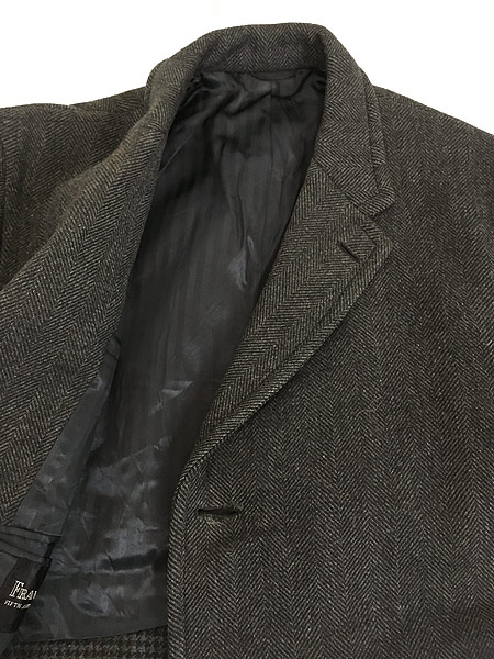 60'sビンテージ古着 オールブラックのヘリンボーン織りショップコート