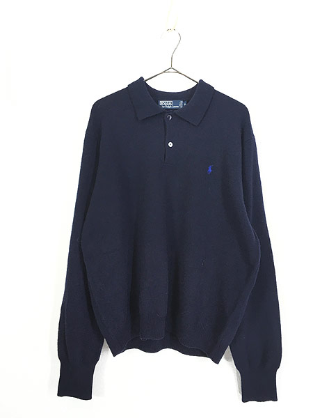 古着 Polo Ralph Lauren 襟付き 上質 ラム ウール ニット セーター 紺