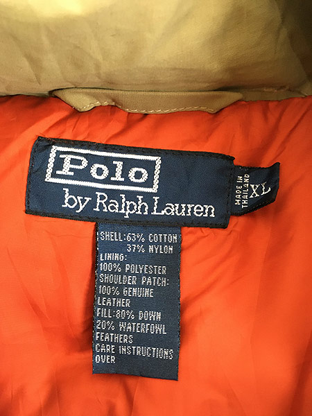 古着 Polo Ralph Lauren 本革 レザー ヨーク シェル ダウン ベスト XL 
