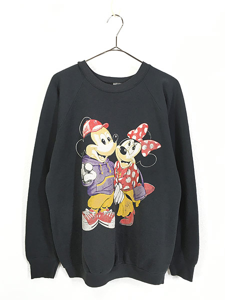 古着 90s USA製 Disney Mickey ミッキー ミニー キャラクター スウェット トレーナー 黒 XL 古着 - 古着 通販