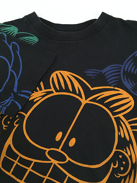 古着 90s USA製 Garfield ガーフィールド カラフル ネオン 総柄 キャラクター Tシャツ L位 古着 - 古着 通販