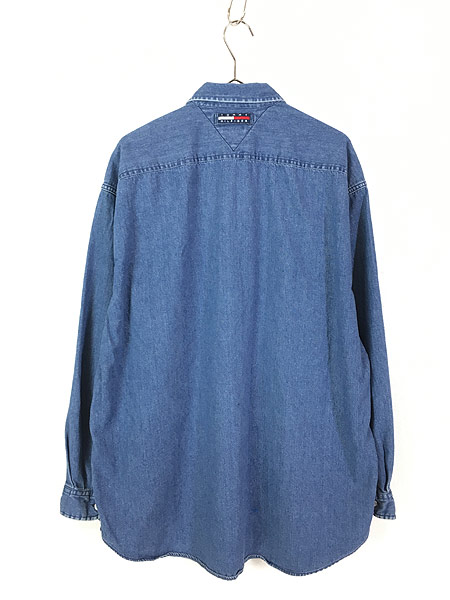 古着 90s Tommy Jeans トミー 100 コットン ブルー デニム シャツ L 古着 古着 通販 ヴィンテージ古着屋のドラセナ