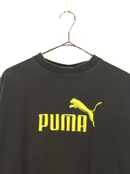古着 90s USA製 PUMA プーマ ロゴ デザイン プリント 100%コットン Tシャツ 黒 XXL 古着 - 古着　通販　 ヴィンテージ古着屋のドラセナ