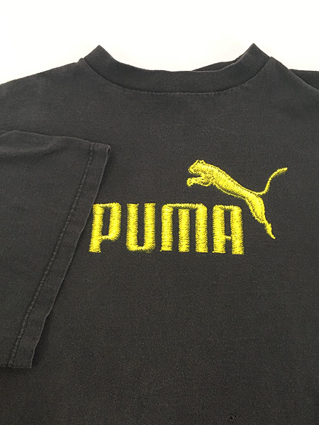 古着 90s USA製 PUMA プーマ ロゴ デザイン プリント 100%コットン Tシャツ 黒 XXL 古着 - 古着 通販 ヴィンテージ　古着屋  Dracaena ドラセナ