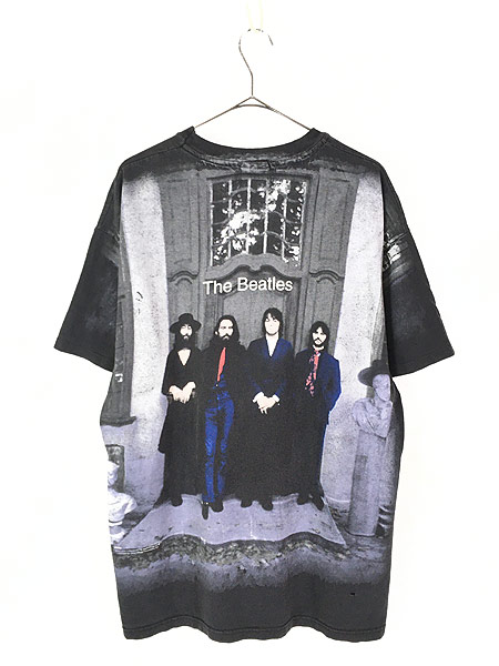 90sビンテージUSA製BEATLESビートルズ総柄プロモTシャツ黒L