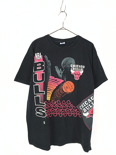 古着 90s USA製 NBA Chicago BULLS ブルズ バスケ マルチ プリント T 