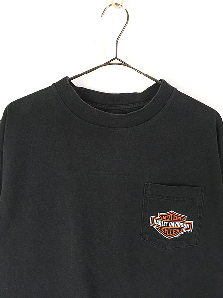 古着 90s USA製 HARLEY DAVIDSON ハーレー シールド＆バー ポケット T 
