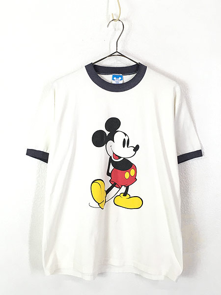 70s ディズニー ミッキーマウス ビッグフェイス リンガーTシャツ USA