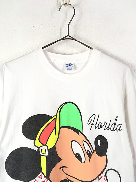 古着 90s Usa製 Disney Mickey ミッキー キャラクター 蛍光 ファッション Big プリント Tシャツ L 古着 古着 通販 ヴィンテージ古着屋のドラセナ