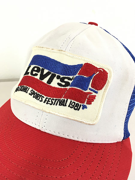 雑貨 古着 80s USA製 Levi's パッチ トリコロール カラー メッシュ