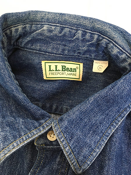古着 80s LL Bean ビーン 100%コットン インディゴ デニム シャツ XL 