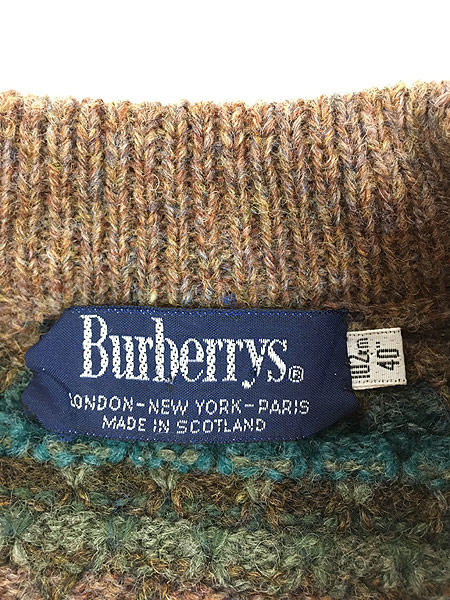 古着 80s Scotland製 Burberrys バーバリー カラフル織 ウール ニット 