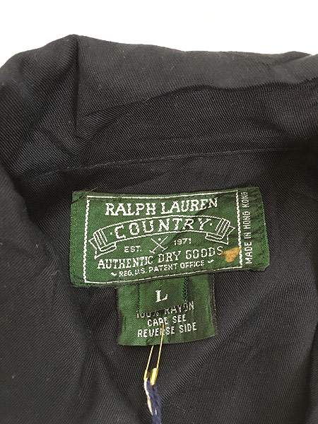 80s RalphLauren 黒レーヨン ビンテージ 香港製 表記L トップス シャツ