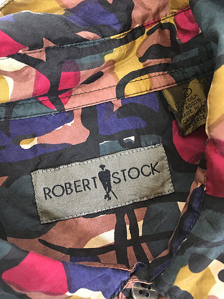 古着 90s ROBERT STOCK ボップ アート 総柄 デザイン シルク シャツ 柄 