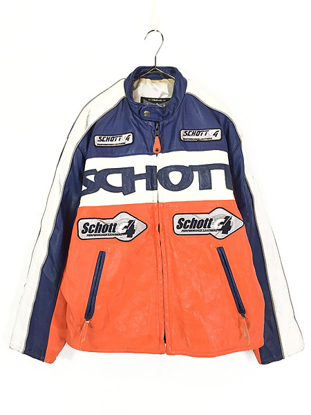 古着 80s USA製 Schott G4 本革 オールレザー レーシング ライダース ジャケット XL 古着 - 古着 通販 ヴィンテージ 古着屋  Dracaena ドラセナ
