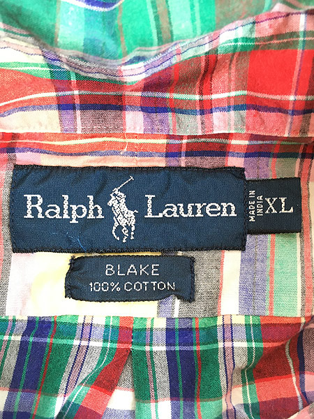 古着 90s Ralph Lauren 「BLAKE」 カラフル チェック 半袖 シャツ XL