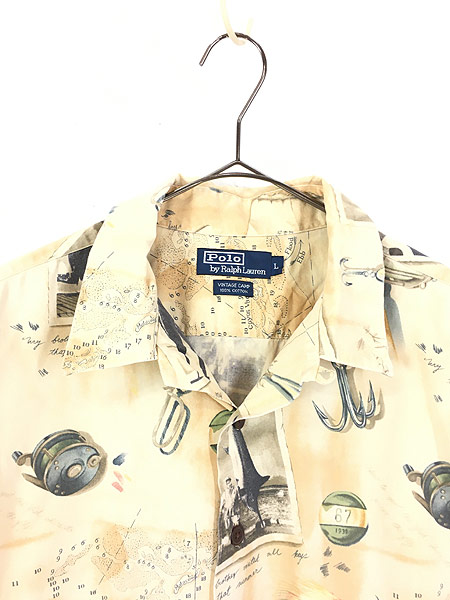 古着 90s POLO Ralph Lauren 「VINTAGE CAMP」 カジキ 開襟 半袖 
