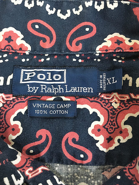 古着 POLO Ralph Lauren 「VINTAGE CAMP」 バンダナ柄 開襟 半袖