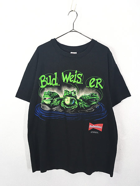 90s バドワイザー　Budweiser Tシャツ　M　カエル　黒　ヴィンテージ