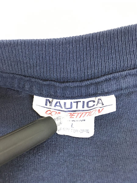 古着 90s USA製 Nautica 「COMPETITION」 ロングスリーブ Tシャツ ロンT L 古着