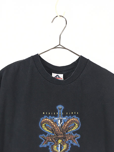 [2] 古着 90s 「MEDIEVAL TIMES」 双竜 ドラゴン ロングスリーブ Tシャツ ロンT XL 古着