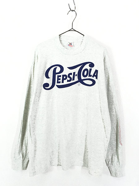 [1] 古着 90s USA製 PEPSI COLA クラシック ロゴ ロングスリーブ Tシャツ ロンT XL 古着