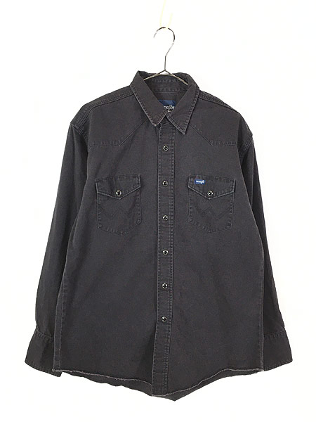 古着 90s Wrangler ブラック コットンツイル ウエスタン シャツ L 古着【30off】 - 古着 通販 ヴィンテージ　古着屋  Dracaena ドラセナ