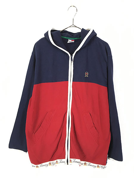 古着 90s TOMMY HILFIGER ロゴ テープ トリコロール スウェット ジップ