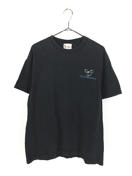 古着 90s Disney World ミッキー ドラゴン メタリック Tシャツ 黒 L 