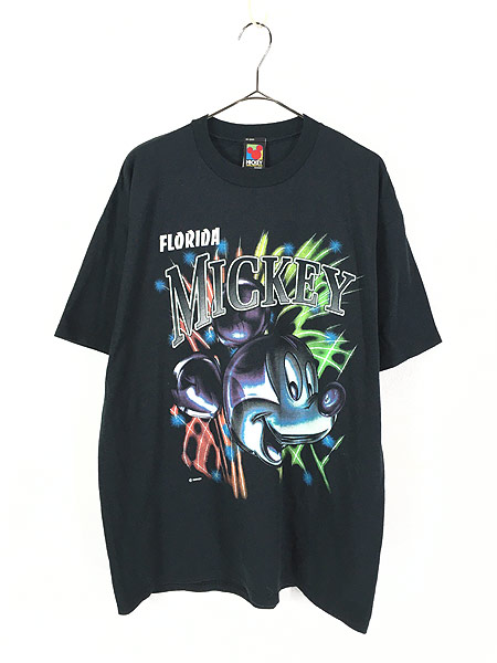 古着 90s USA製 Disney Mickey ミッキー 「FLORIDA」 ネオン Tシャツ 