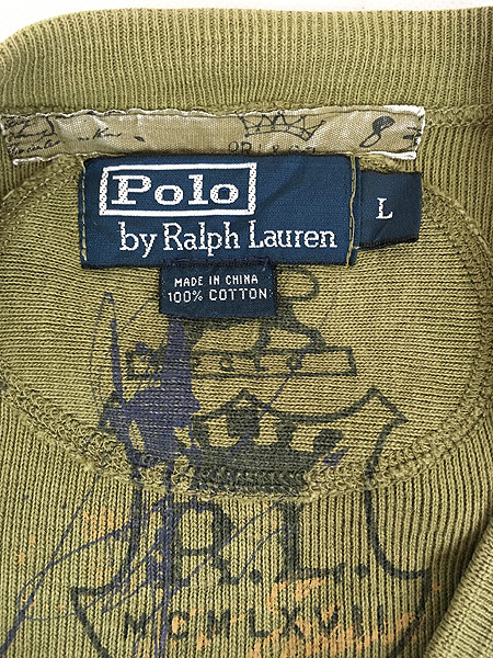 [6] 古着 POLO Ralph Lauren 段リブ 針抜き ヘンリーネック 半袖 サーマル シャツ トップス L 古着