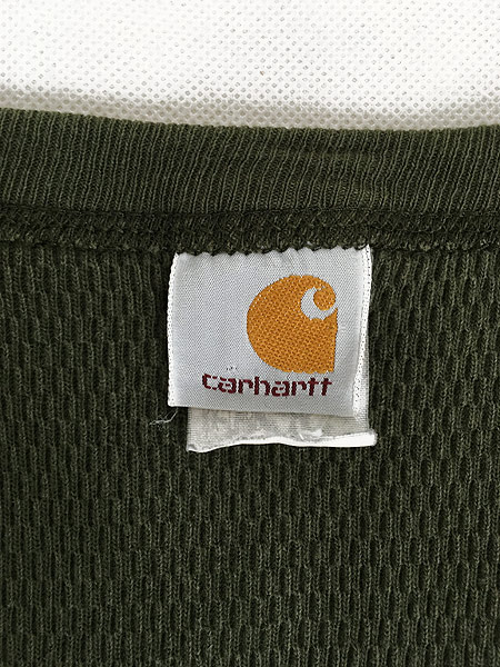 [6] 古着 90s USA製 Carhartt ハニーカム サーマル シャツ カットソー オリーブ XL位 古着