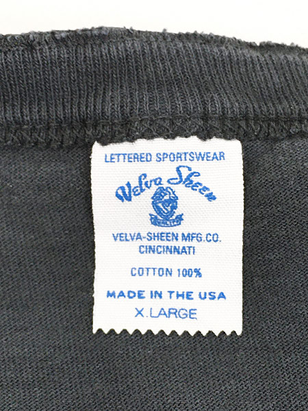[5] 古着 USA製 Velva Sheen 無地 ソリッド ヘンリーネック ロング Tシャツ ロンT 黒 XL 古着