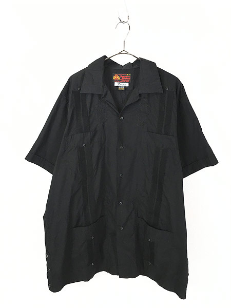 古着 90s Guayaberas サイド プリーツ & 4ポケット キューバ シャツ 黒 半袖 XXL 古着 - 古着 通販 ヴィンテージ