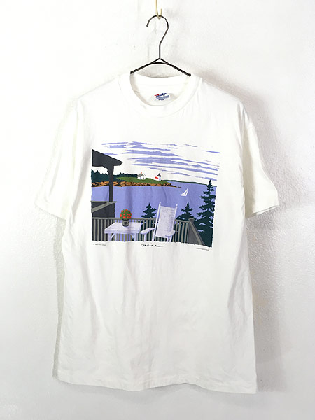 古着 90s USA製 Anne Kilham 「Maine」 海辺 カラフル アート Tシャツ