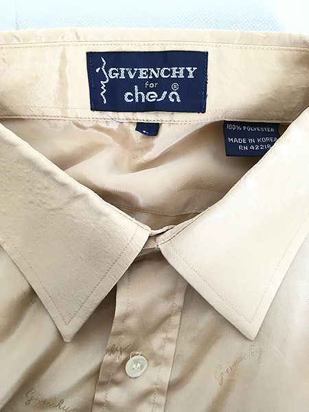 古着 70s GIVENCHY 同色 ロゴ 刺しゅう オールド ポリエステル シャツ