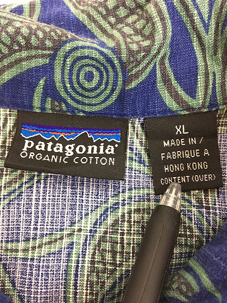 古着 98s Patagonia 葉っぱ 総柄 オーガニック コットン 半袖 シャツ 