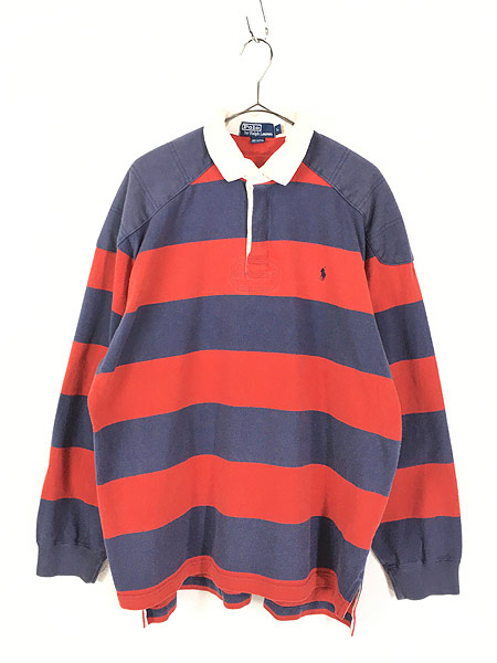 古着 90s POLO Ralph Lauren エルボーパッチ 太ピッチ ボーダー ラガー