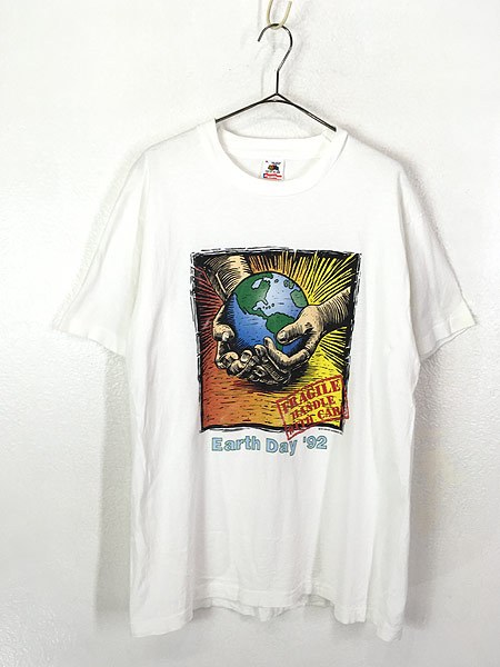 古着 90s USA製 「Earth Day 92」 アースデイ 地球 グラフィック アート Tシャツ XL 古着 古着 通販 ヴィンテージ 古着屋  Dracaena ドラセナ