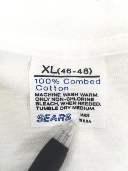 古着 70s USA製 Sears 白 無地 プレーン 100%コットン Vネック Tシャツ 