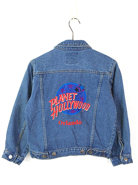 キッズ 古着 90s PLANET HOLLYWOOD BIG ロゴ デザイン デニム