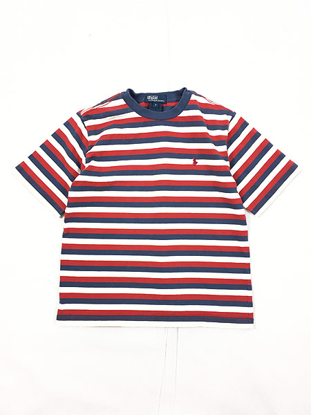 キッズ 古着 90s Polo Ralph Lauren ラルフ トリコロール ボーダー 100 コットン Tシャツ 7歳位 子供服 古着 古着 通販 ヴィンテージ古着屋のドラセナ