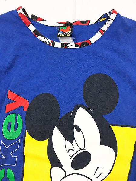 キッズ 古着 90s Disney Mickey Mouse ミッキー 総柄 パイピング キャラクター Tシャツ 10歳以上 子供服 古着 古着 通販 ヴィンテージ古着屋のドラセナ