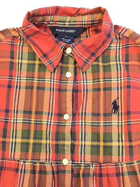 キッズ 古着 Polo Ralph Lauren ラルフ ワンポイント トラッド チェック 前開き ワンピース 2歳位 子供服 古着 古着 通販 ヴィンテージ古着屋のドラセナ