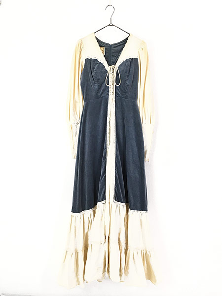 レディース 古着 70ｓ GUNNE SAX ベロア レース 切り替え レースアップ