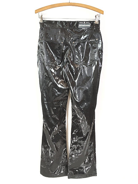 [3]  レディース 古着 90s streetwear 光沢 PVC デザイン ブーツカット パンツ 黒 W28 L32 古着【10off】